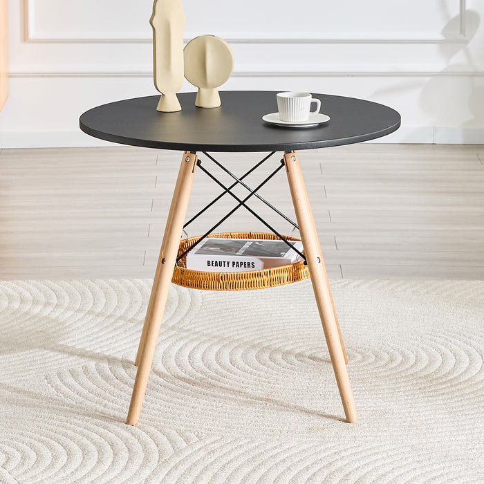 31.5-Inch Round Salon Side Table with Storage Basket