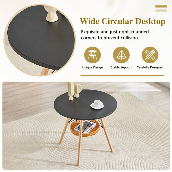31.5-Inch Round Salon Side Table with Storage Basket