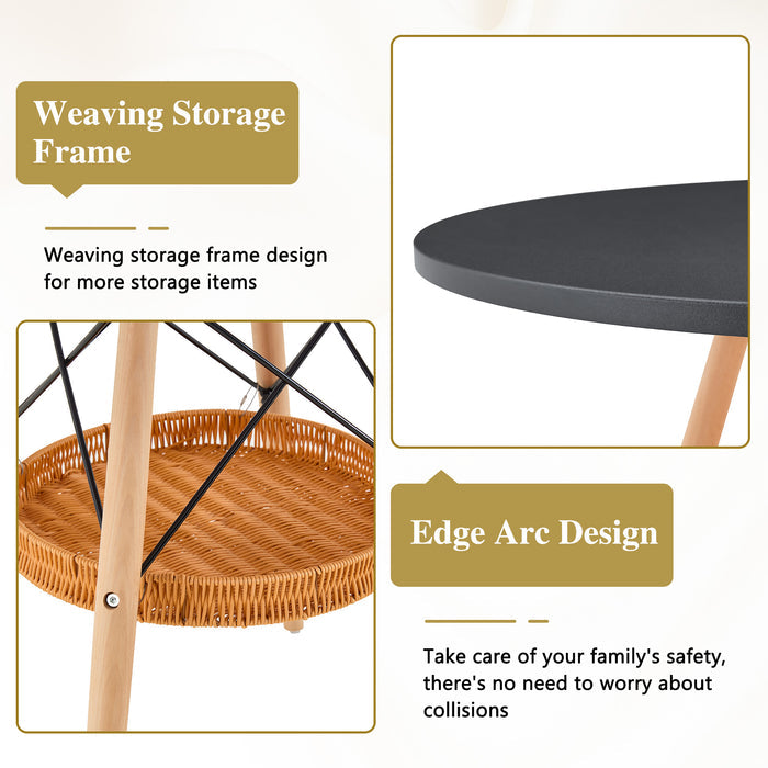 31.5-Inch Round Salon Side Table with Storage Basket