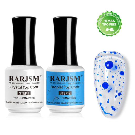 RARJSM 3D Blue Droplet Top Coat Operating Steps - apply gel polish, crystal top coat, droplet top coat, high glossy shine finished