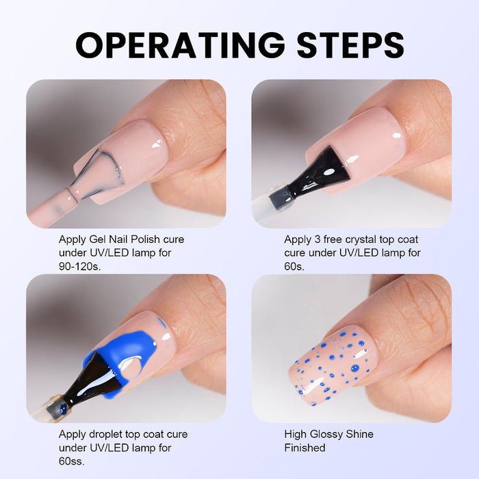 RARJSM 3D Blue Droplet Top Coat Set - Crystal Top Coat Step 1 and Blue Droplet Top Coat Step 2, TPO HEMA Free, 15ml each