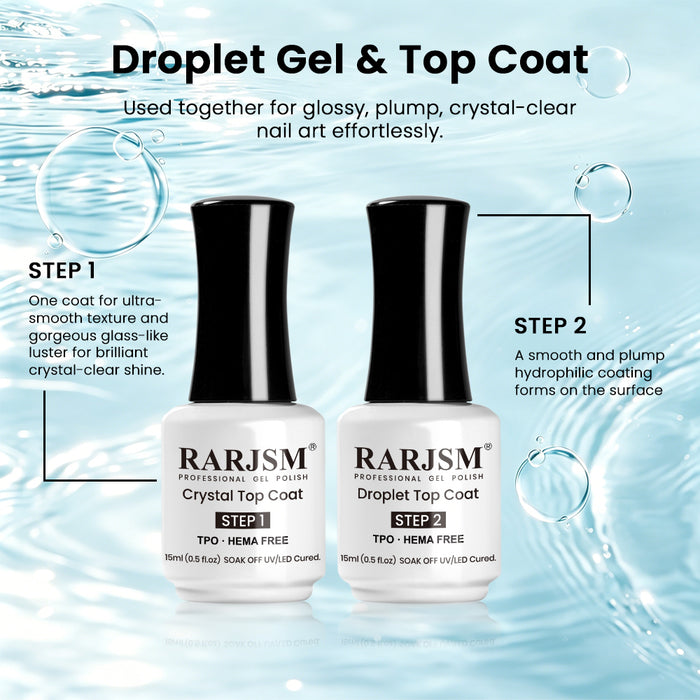 3D Droplet Top Coat Set - Crystal & Raindrop Effect Gel Top Coat 15ml 2PCS - TPO & HEMA Free