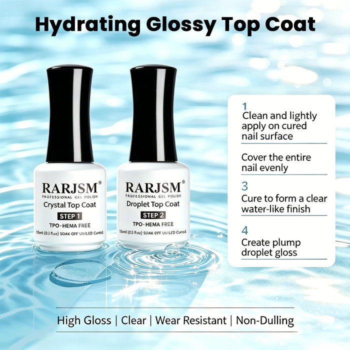 3D Droplet Top Coat Set - Crystal & Raindrop Effect Gel Top Coat 15ml 2PCS - TPO & HEMA Free