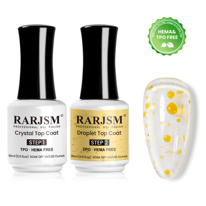 3D Droplet Top Coat Set - Crystal & Raindrop Effect Gel Top Coat 15ml 2PCS - TPO & HEMA Free