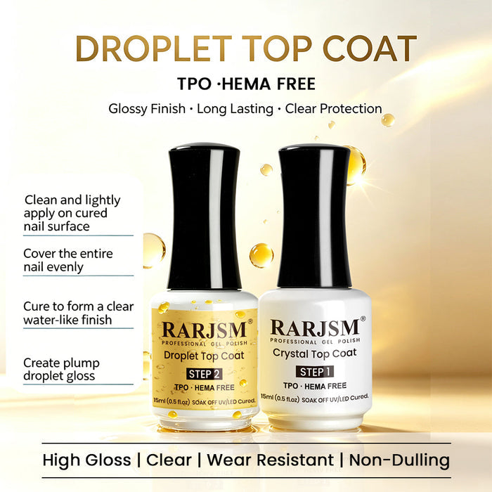 RARJSM Water Droplet Top Coat - Crystal Clear, Smooth, Scratch Resistant, High Transparency Gloss, Full Round Water Beads, Built-in Glass-Like Shine