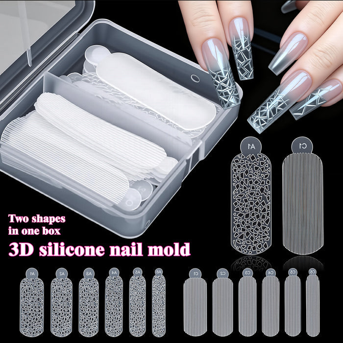 Two shapes in one box 3D silicone nail mold crystal geometric pattern stripe line pattern reusable flexible templates