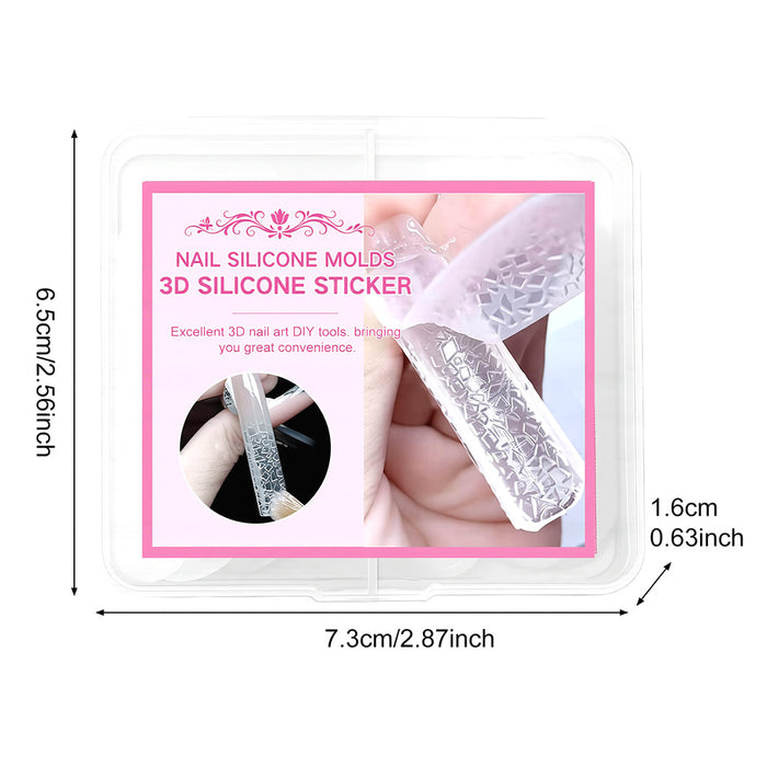 3D silicone nail mold storage box dimensions 7.3cm 2.87inch specifications 24 pieces graduated sizes 1.1-1.9cm
