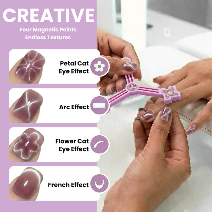 RARJSM trident magnet creative four magnetic points endless textures petal cat eye arc effect flower cat eye French effect demonstration on nails