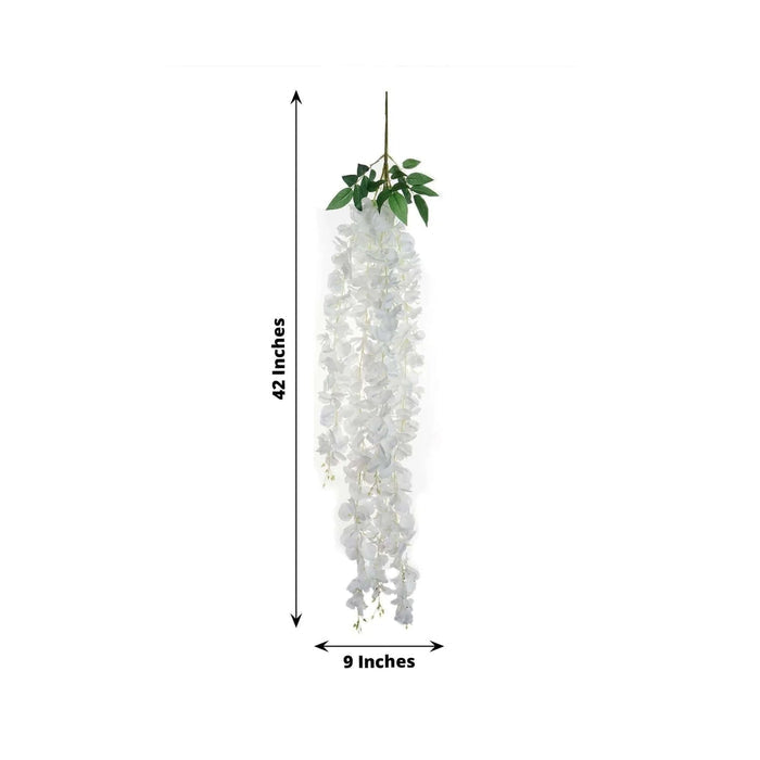 White wisteria flower hanging decoration, 42 inches long, 9 inches wide