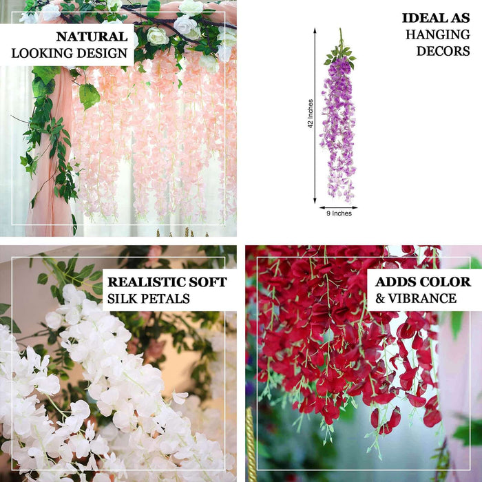 Artificial flower garlands in various colors, ideal for decoration.