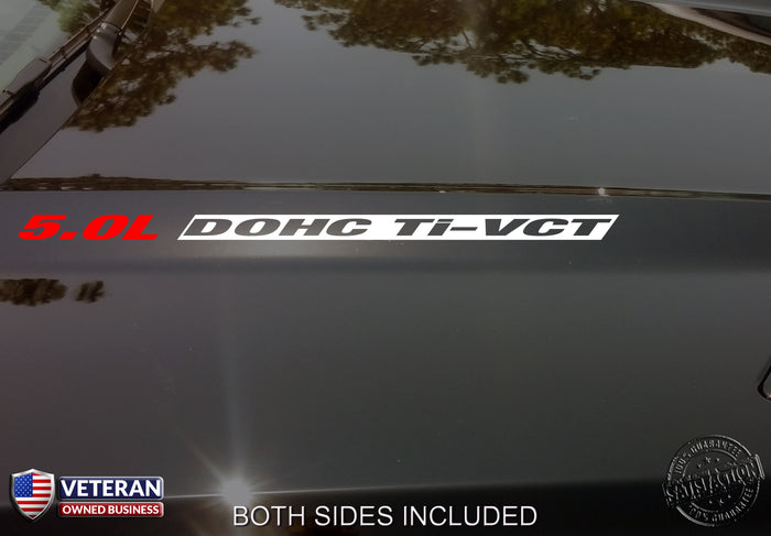 5.0L DOHC Ti-VCT Hood inv Vinyl Decals Stickers Fit Ford Mustang F150 Boss V8 Coyote