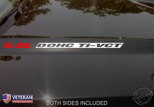 5.0L DOHC Ti-VCT Hood inv Vinyl Decals Stickers Fit Ford Mustang F150 Boss V8 Coyote