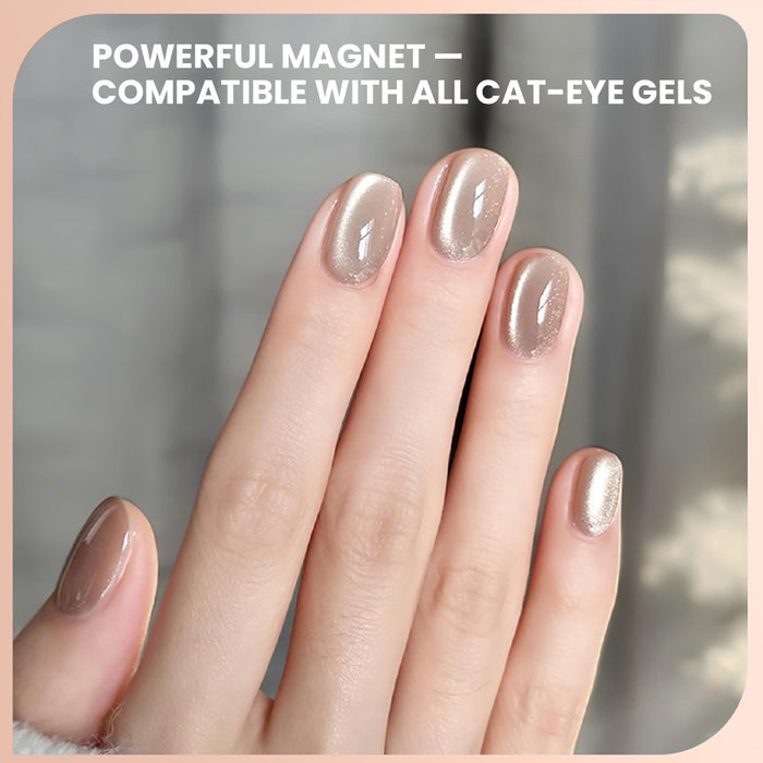 5D cat eye magnet tool creating powerful magnetic effect on gel polish pearly shimmer professional nail art