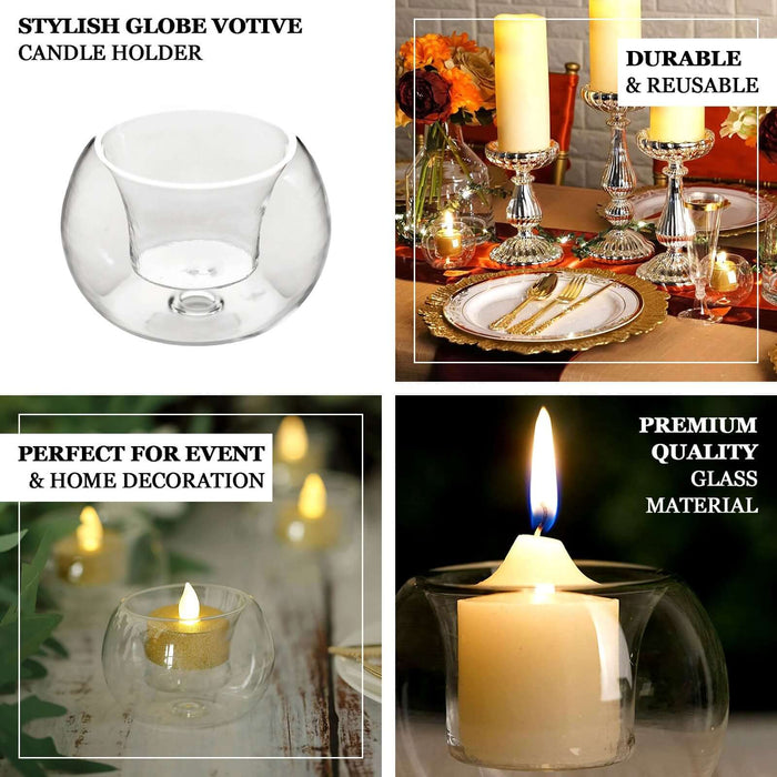 Stylish globe votive candle holder made of premium quality glass material.