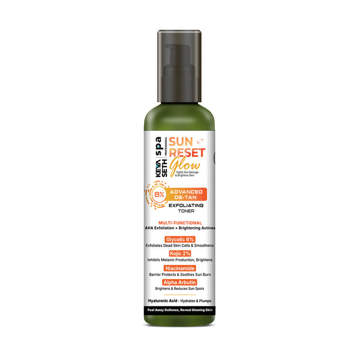 8% Advanced De Tan SUN Reset Glow Exfoliating Toner 6% Glycolic, 2% Kojic, Niacinamide, Alpha Arbutin, Fights Sun Damage & Brightens Skin - Keya Seth Aromatherapy
