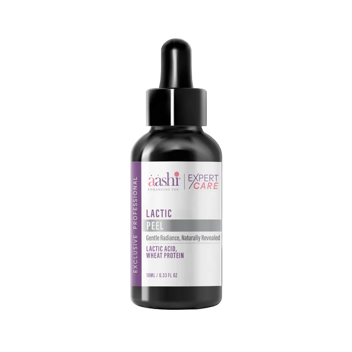 Aashi Lactic Peel 20% 30ml offering a rejuvenating experience for fresh skin, featuring Aashi Chemical Peels for effective skin treatment, including benefits of lactic peel for collagen boost and blemish reduction.