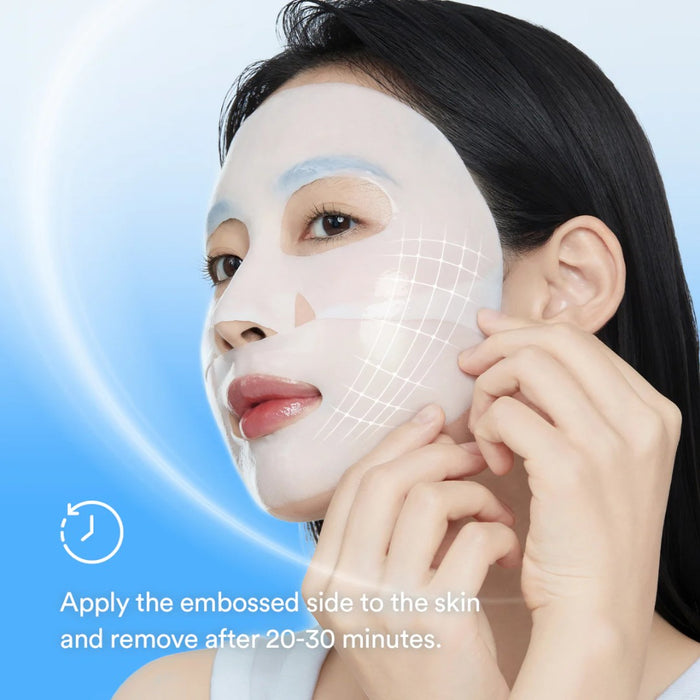 Abib Collagen Gel Mask Sedum Jelly 4 Sheets - Hydrating application instructions on a model's face.