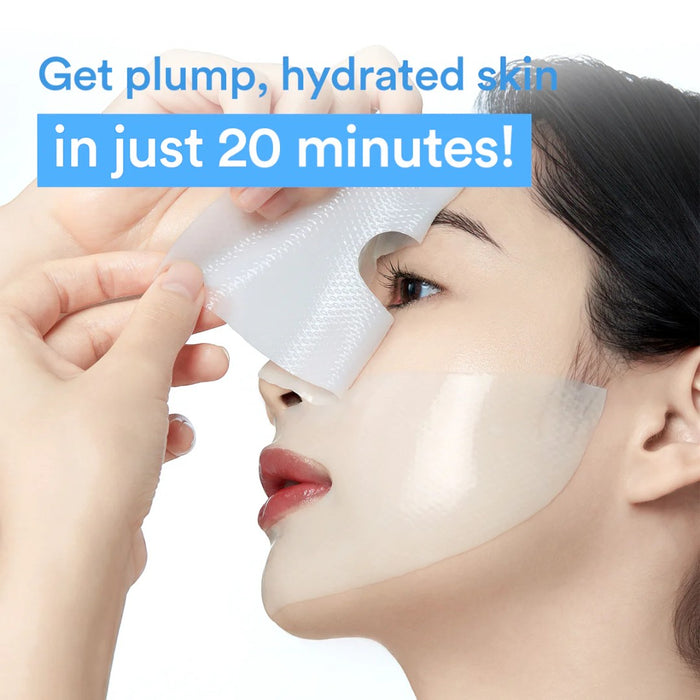Abib Collagen Gel Mask Sedum Jelly 4 Sheets - Hydrating on a woman's face for plump, hydrated skin in just 20 minutes.