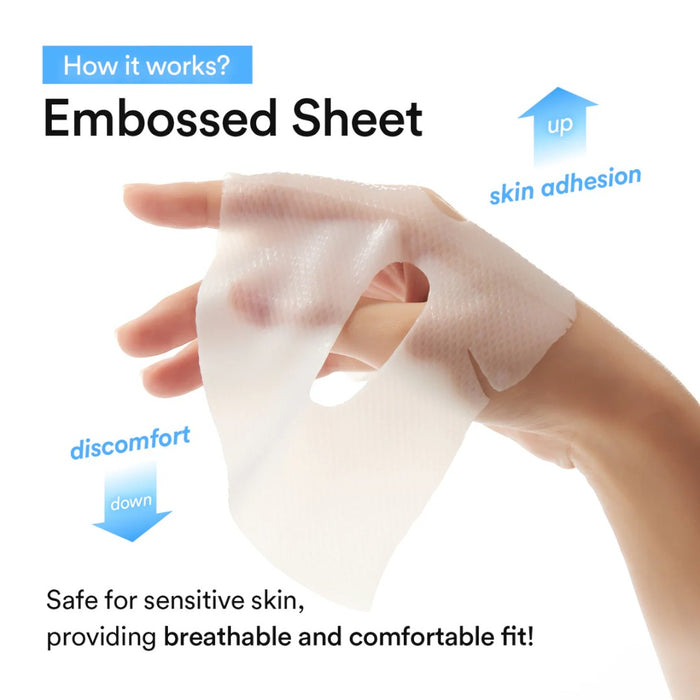 Abib Collagen Gel Mask Sedum Jelly 4 Sheets - Hydrating embossed sheet demonstrating comfort and skin adhesion.