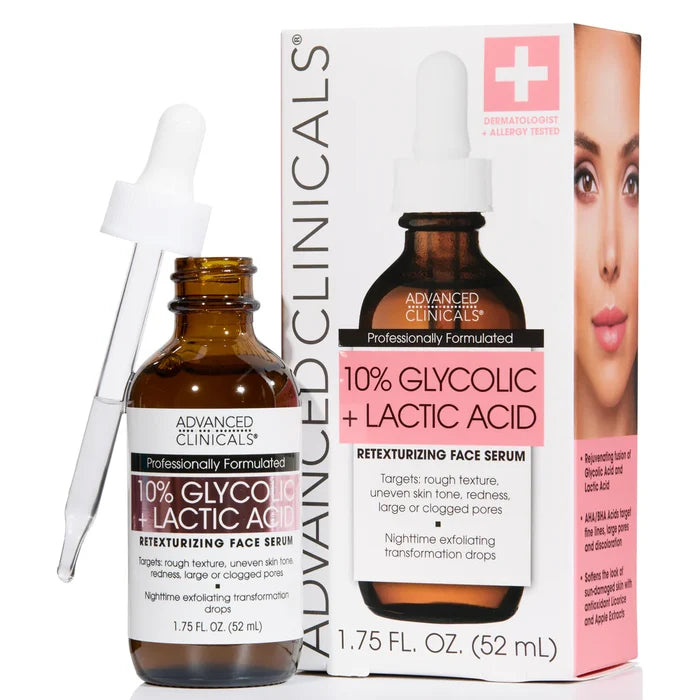 ADVANCED CLINICALS 10% Glycolic + Lactic Acid Serum سيروم الكلايكولك واللاكتك اسد من ادفانسد كلينيكالز