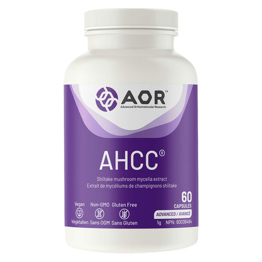 Bottle of AOR AHCC® 1g 60 Capsules