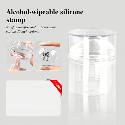 Alcohol-wipeable silicone nail stamp clear transparent stamper with protective cover waterproof dustproof reusable nail art tool