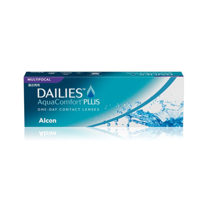 Box of Alcon DAILIES AquaComfort Plus Multifocal Contact Lenses – moisture-rich, all-day comfort with Precision Profile design for presbyopia