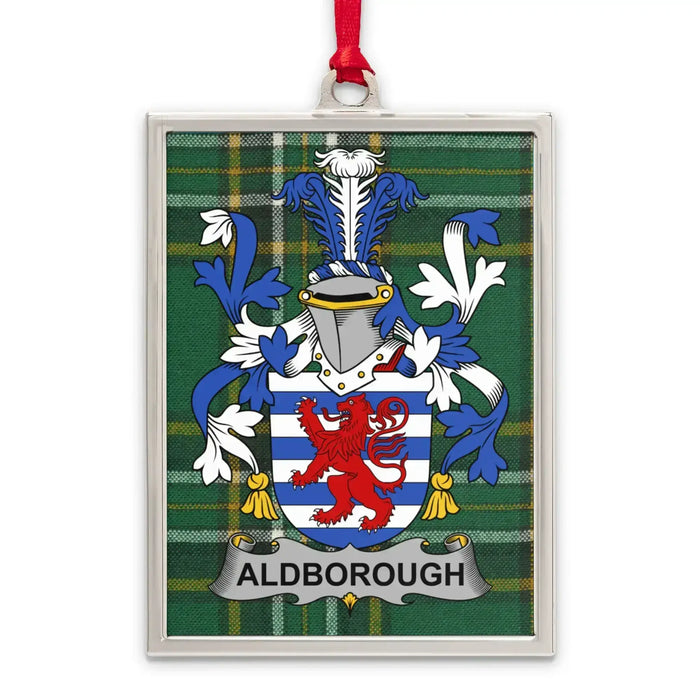 Aldborough Irish family crest Christmas ornament — silver-tone portrait-frame keepsake