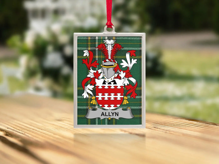 Allyn Irish family crest Christmas ornament — keepsake for the tree