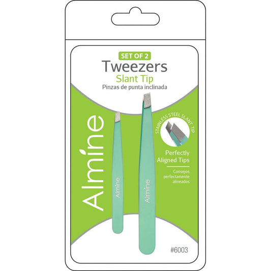 Almine Slant Tip Tweezers with Rubber Coating, 2 Piece, Teal