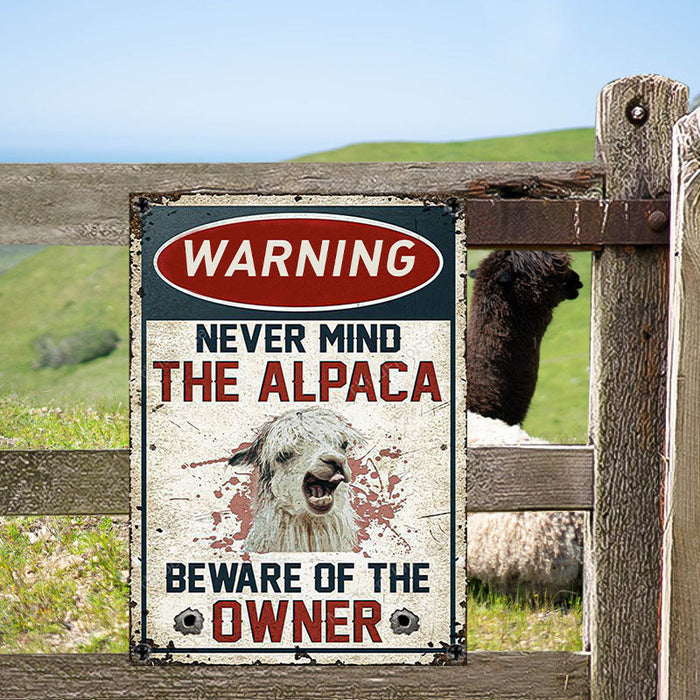 Alpaca Lovers Gift Beware Of The Owner Metal Sign-CUSTOMOMO