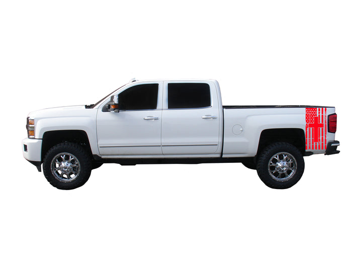 American Flag/Cross Bedside Decals Vinyl Sticker: fits 2014-2018 Toyota Tundra