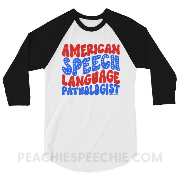 American Speech-Language Pathologist Baseball Tee - White/Black / XS - peachiespeechie.com