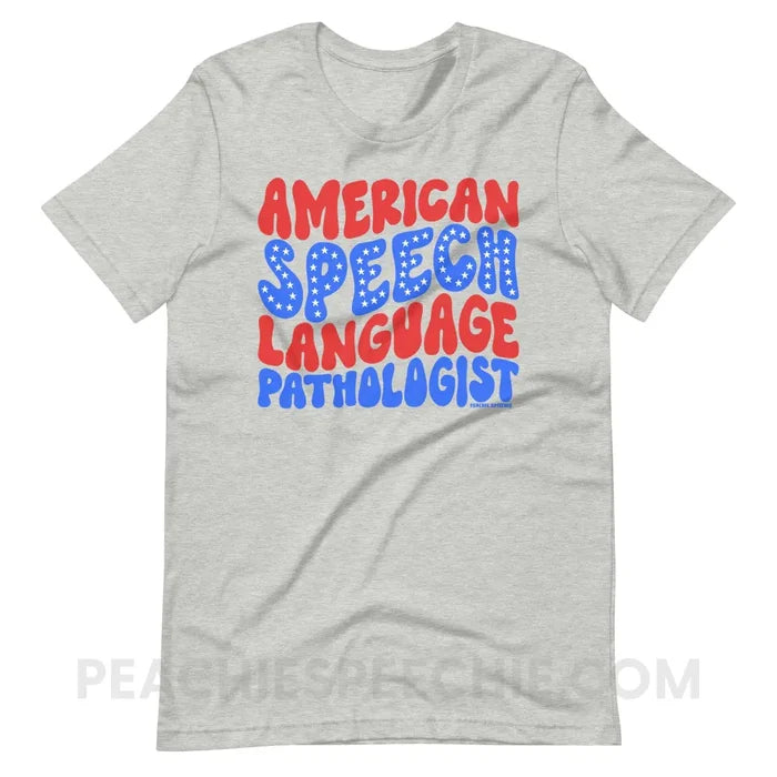 American Speech-Language Pathologist Premium Soft Tee - Athletic Heather / XS - peachiespeechie.com