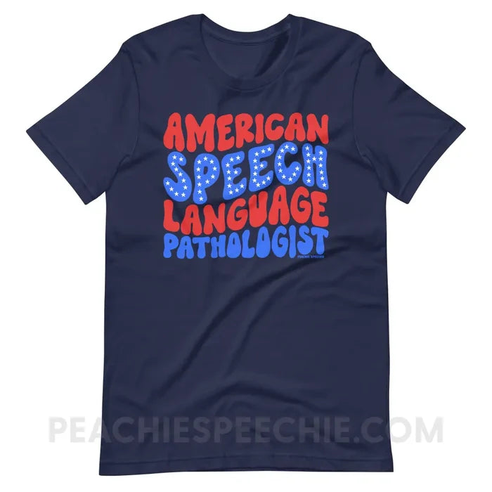 American Speech-Language Pathologist Premium Soft Tee - Navy / XS - peachiespeechie.com
