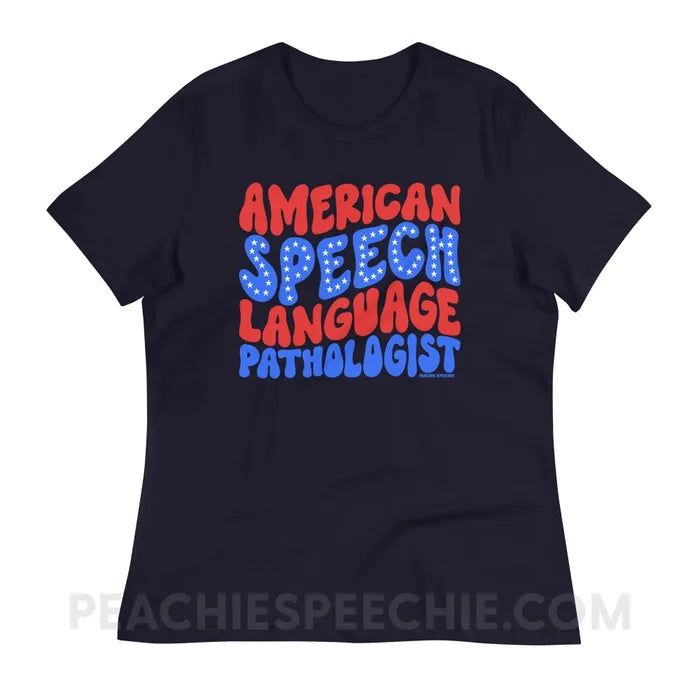 American Speech-Language Pathologist Women’s Relaxed Tee - Navy / S - peachiespeechie.com
