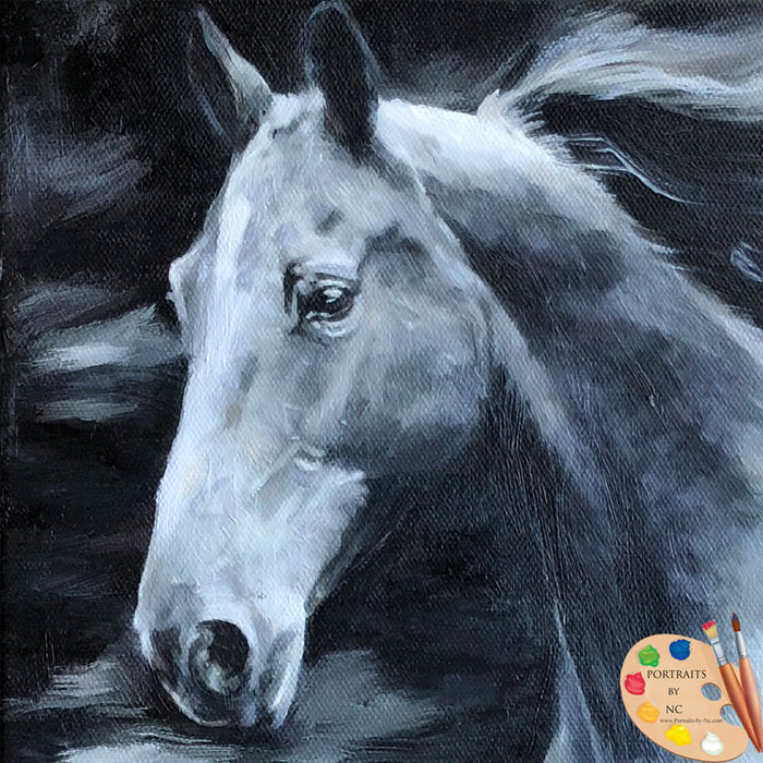 Andalusian Horse Custom pet portrait, hand-painted and digital artwork by Enzie Shahmiri