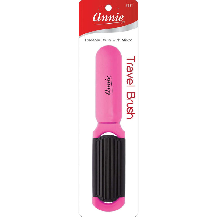 Annie Compact Travel Brush with Mirror, 1 Count, Pink