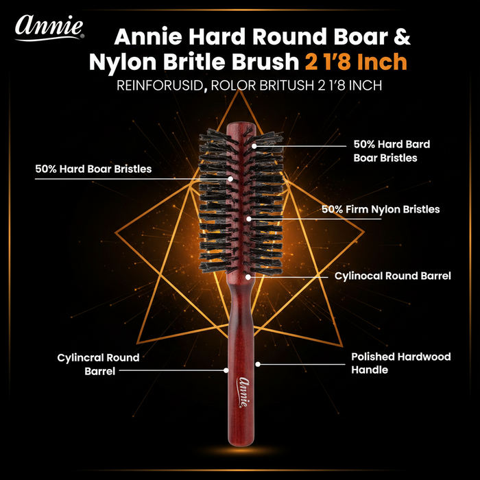 Annie Hard Boar & Nylon Bristle Round Brush 2 1/8 Inch, 1 Count, Dark Brown