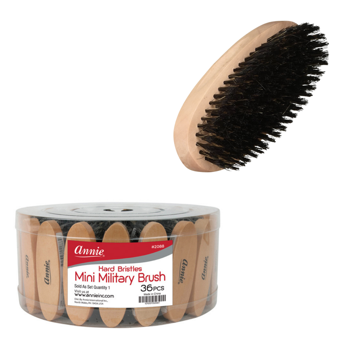 Annie Hard Mini Military Brush, 36 Count Display, Brown