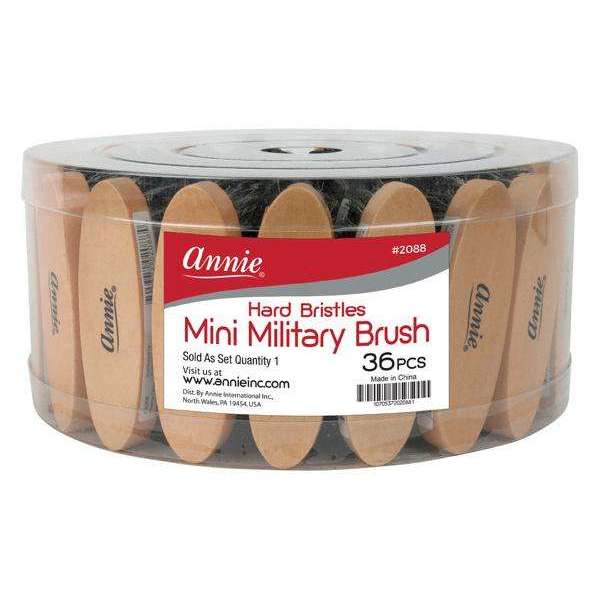 Annie Hard Mini Military Brush, 36 Count Display, Brown