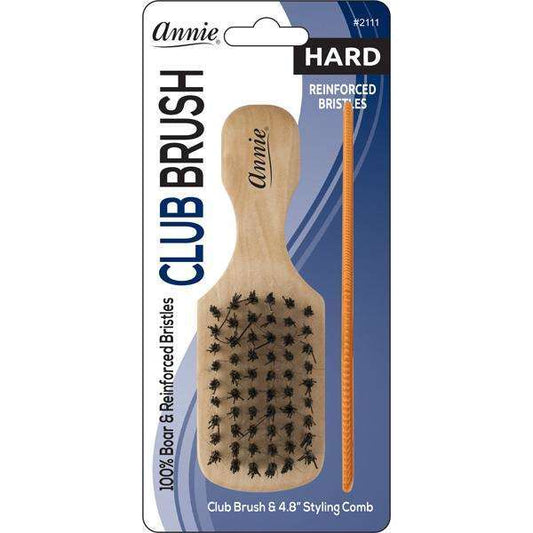 Annie Hard Mini Wooden Club Brush & Comb Set, Boar & Nylon Bristle, Light Brown