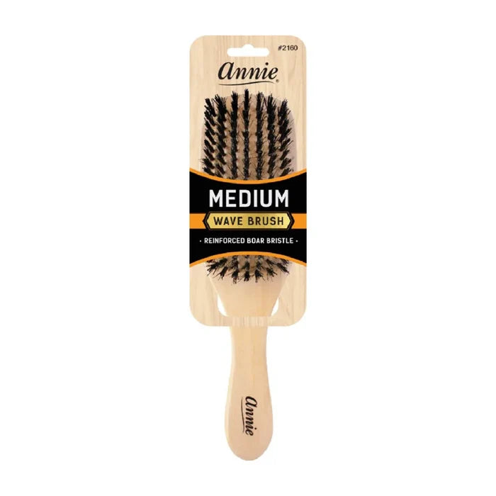 Annie Medium Wooden Wave Brush, Boar & Nylon Bristle, Light Brown