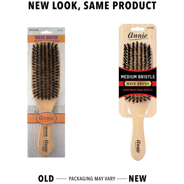 Annie Medium Wooden Wave Brush, Boar & Nylon Bristle, Light Brown