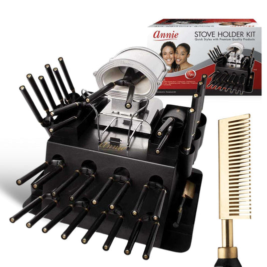 Annie Professional Thermal Curling Iron Stove & Holder Kit, 17 Piece Set, Black
