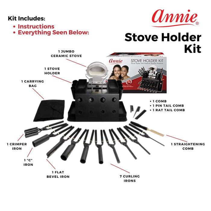 Annie Professional Thermal Curling Iron Stove & Holder Kit, 17 Piece Set, Black