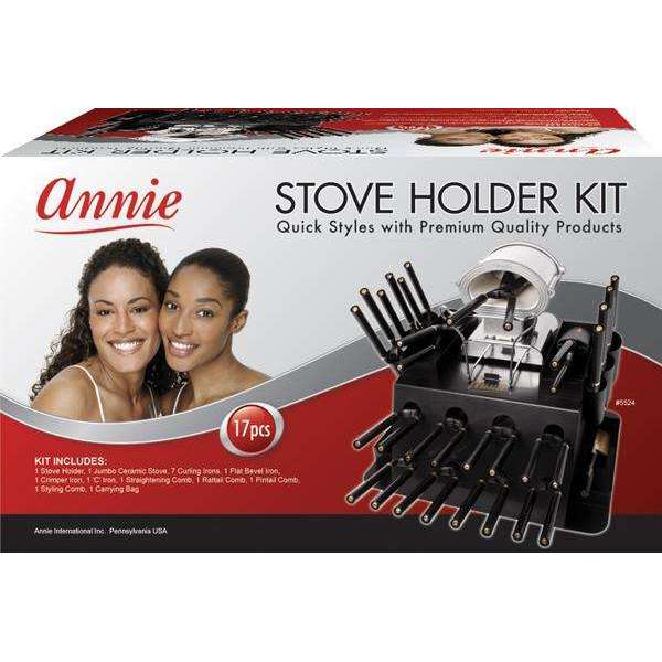 Annie Professional Thermal Curling Iron Stove & Holder Kit, 17 Piece Set, Black