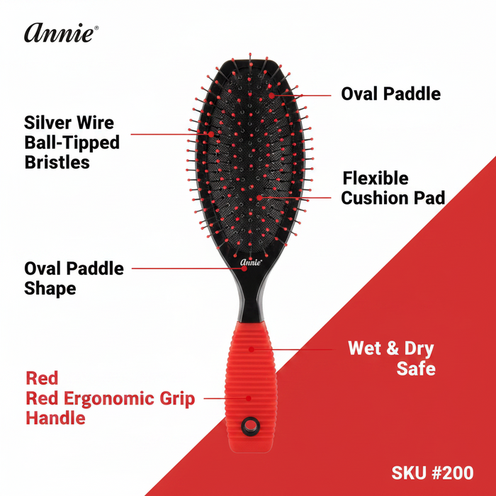 Annie Wire Cushion Ball-Tipped Bristle Massage Brush, 1 Count, Red