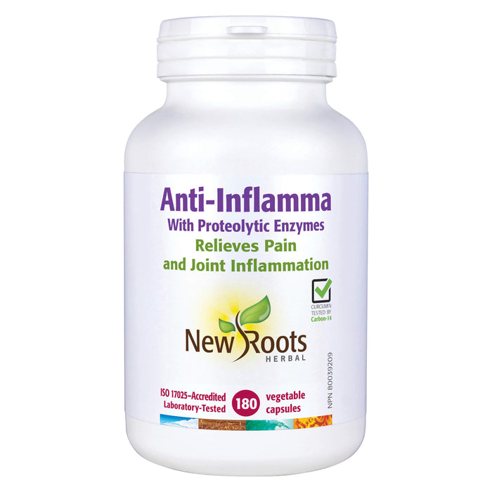 Bottle of New Roots Anti-Inflamma 180 Vegetable Capsules