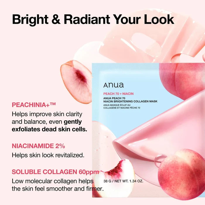 ANUA Peach 70 Niacin Brightening Collagen Mask مجموعة ماسكات العناية بالبشرة من انوا